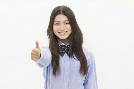 女子高生 サムズアップ 女子高生 サムズアップ 高校生,中学生,学校の写真素材