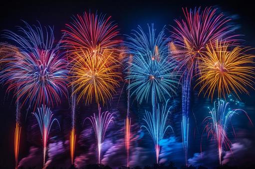 夏の夜空を彩る迫力ある花火 夏の夜空を彩る迫力ある花火の写真