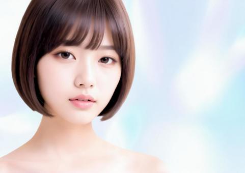 ボブヘアの女性・美容イメージ・ブルー02 ボブヘアの女性・美容イメージ・ブルー02の写真