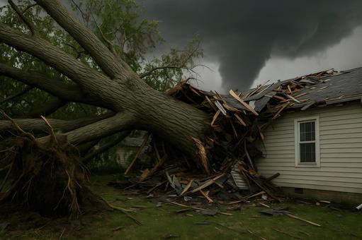 倒木で壊れた家屋の写真