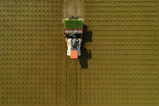 田植え機の俯瞰ショットの写真
