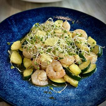 Shio-koji peeled shrimp and zucchini stir-fried with lemon, JPG