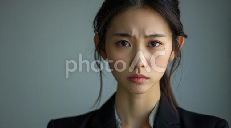 真剣な表情で見つめる若い女性 女性,人物,日本人の写真素材