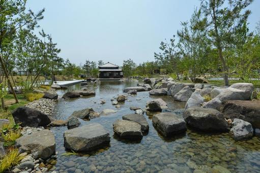 二子玉川公園の帰真園の池 二子玉川公園の帰真園の池 二子玉川公園,池,飛び石の写真素材