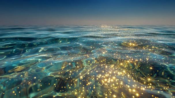 光の粒がきらめく、穏やかな海の景色 光の粒がきらめく、穏やかな海の景色の写真