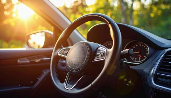 自動車の運転席(ハンドル) 自動車の運転席(ハンドル)の写真