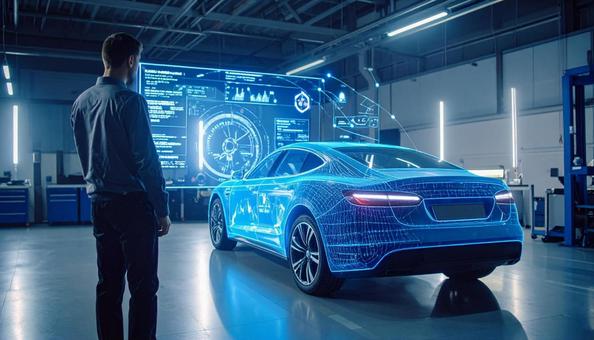 車にホログラムを投影して整備工場 車にホログラムを投影して整備工場の写真