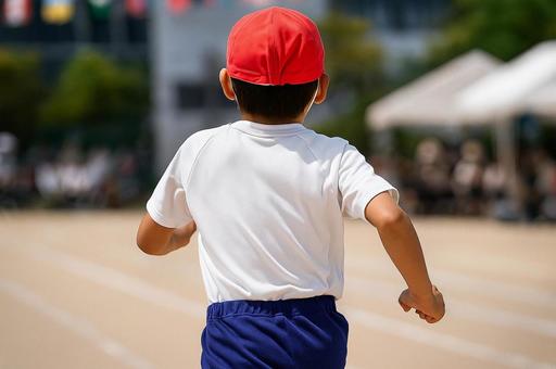 運動会で走る子ども 運動会で走る子どもの写真