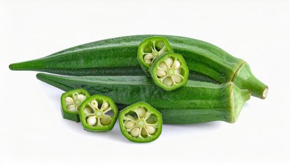 白い背景にオクラの写真