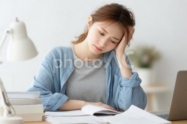 勉強に疲れた女性のイメージ 勉強,女性,人物の写真素材