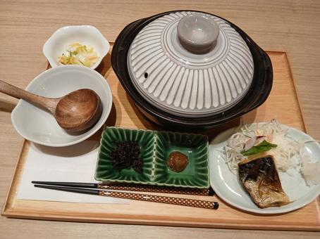 Photo, set meal, mackerel, grilled mackerel, 