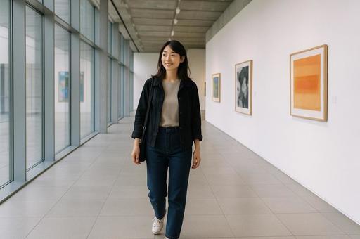 アートギャラリーに訪れた女性 アートギャラリーに訪れた女性の写真
