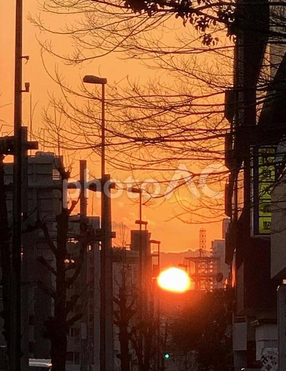 街並みに沈む夕日 夕景,夕陽,夕日の写真素材