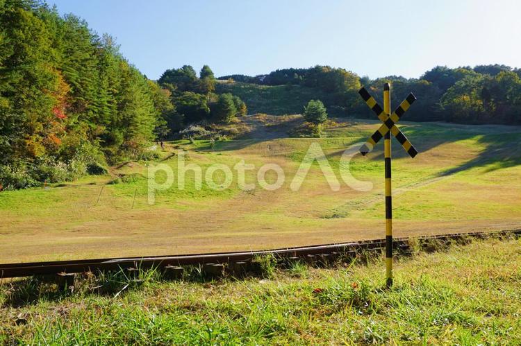 草原と踏切 草原,踏切,鉄道の写真素材