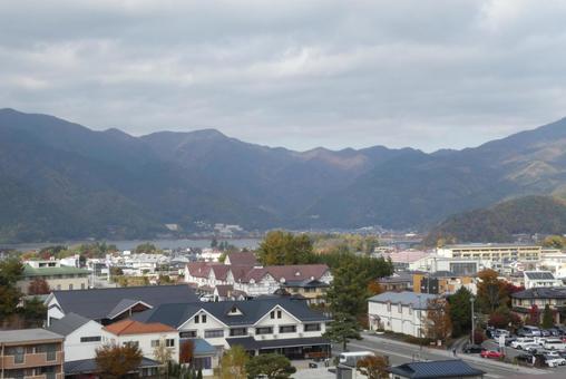河口湖町の町並み 河口湖,河口湖町,山梨県の写真素材