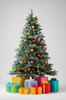 プレゼントが置いているクリスマスツリー プレゼントが置いているクリスマスツリーの写真