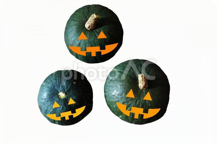 かぼちゃ3兄弟　ハロウィンのイメージ　切り抜き ハロウィン,カボチャ,ジャコランタンの写真素材