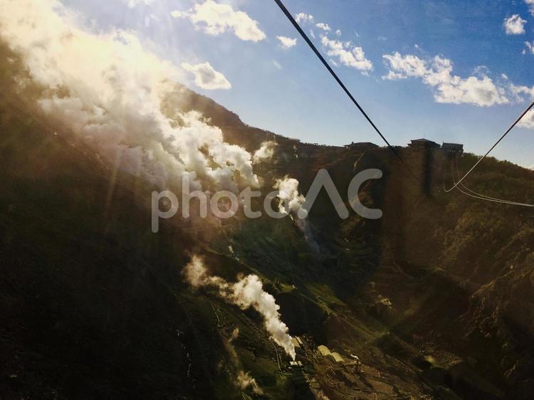 箱根のロープウェイ　箱根の火山　煙 秋,紅葉,景色の写真素材