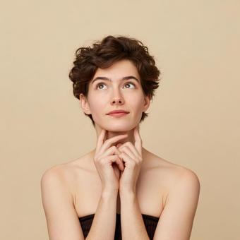 疑問を抱き、答えを探す女性 疑問を抱き、答えを探す女性の写真