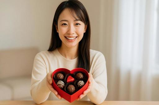 バレンタインチョコを渡す女性・サプライズの写真