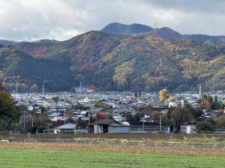 晩秋の畑と塩尻市(2025) 晩秋,11月,秋の写真素材