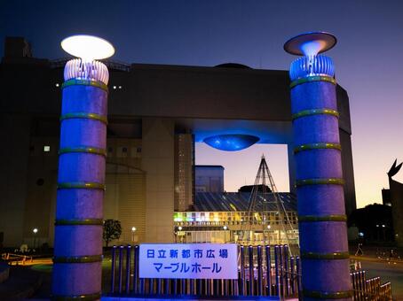 日立新都市広場 イルミネーション,夜景,ライトアップの写真素材