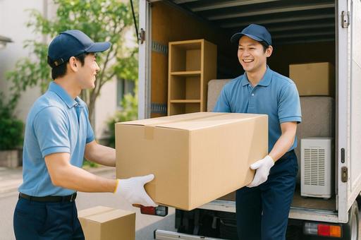 荷物をトラックに運ぶ引越し業社 荷物をトラックに運ぶ引越し業社の写真