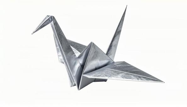 銀色の折り鶴 折り紙 (背景透過) 銀色の折り鶴 折り紙 (背景透過)の写真