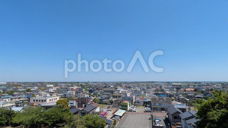 上総一ノ宮の市街と太平洋（九十九里浜） 上総一ノ宮,外房,房総半島の写真素材