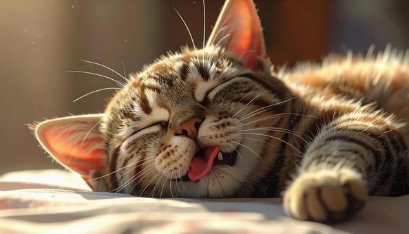 舌を出して寝る猫 舌を出して寝る猫の写真