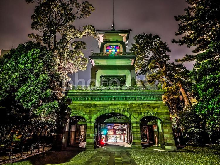 尾山神社神門夜景01 尾山神社,神門,金沢の写真素材