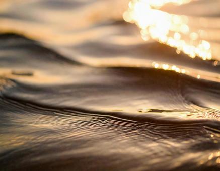 波立つ夕暮れの水面 波立つ夕暮れの水面の写真