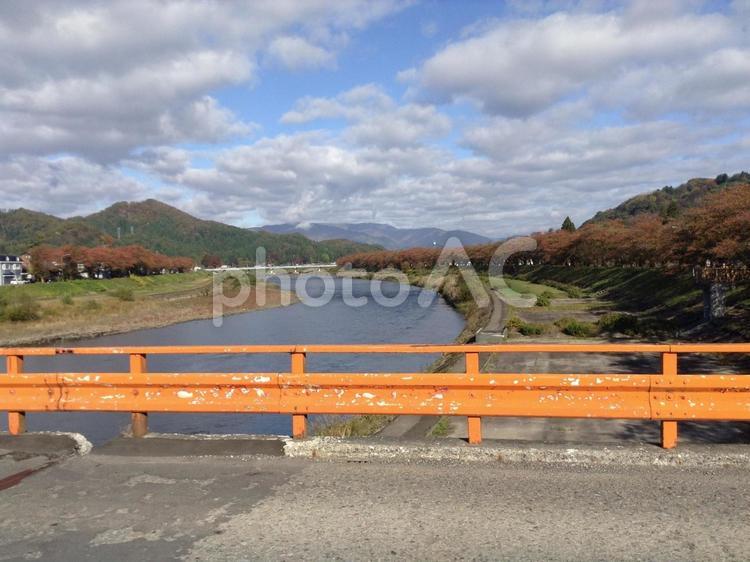 角館の景色 河川敷,景観,秋田の写真素材