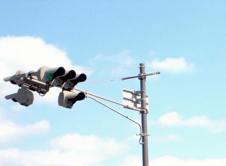 Green light and blue sky, blue, white, sky, JPG