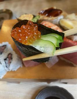 Salmon roe gunkanmaki sushi, JPG