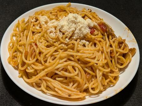 自宅で調理したミートソーススパゲッティ スパゲティ,スパゲッティー,ロングパスタの写真素材