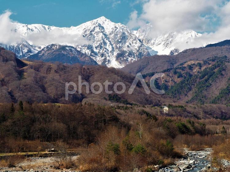 秋の北アルプス 初秋,北アルプス,雪の写真素材