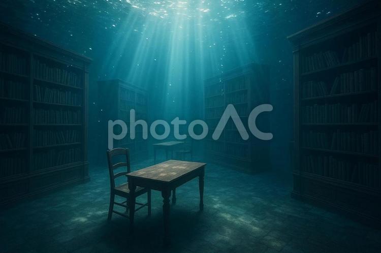 水底の静寂図書館 水中,図書館,幻想的の写真素材