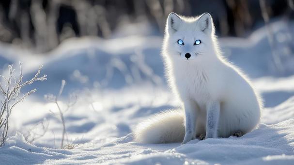 青く光る目の白狐の写真