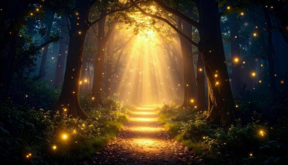 Mysterious Forest / Path of Light, fantasy, woods, light, JPG
