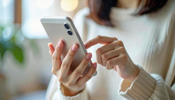 スマホを操作する女性 スマホを操作する女性の写真