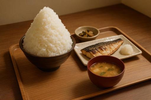 和定食の白ご飯が山のように盛られている 和定食の白ご飯が山のように盛られているの写真