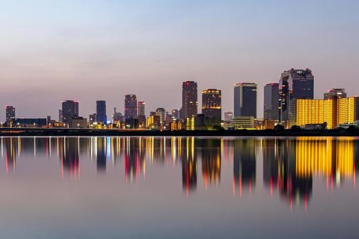 Umeda buildings and beautiful reflections on the water, JPG