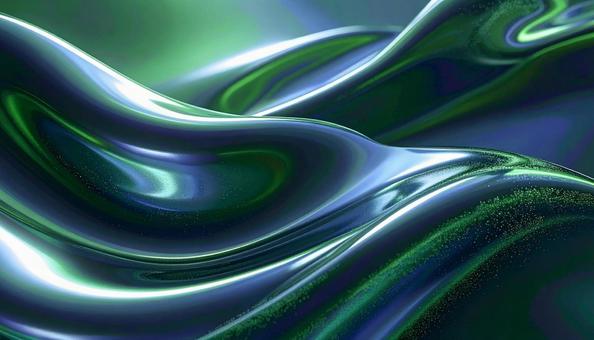緑色のメタリックな流体金属　背景の写真