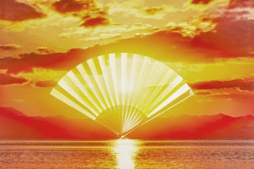 扇子と日の出1 扇子,正月,朝陽の写真素材