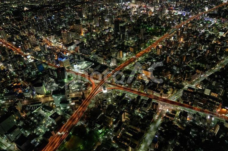 ヘリ　空撮　名古屋　夜景 街並み,空撮,ビル群の写真素材