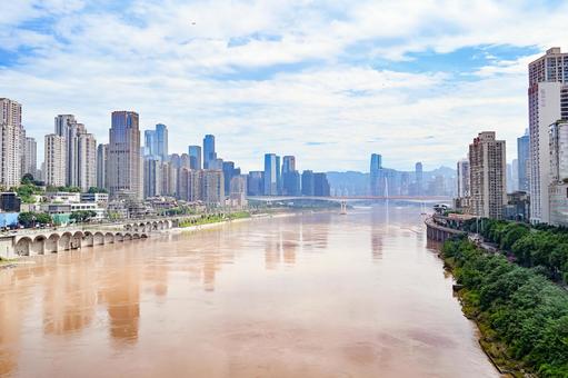 重慶の街並みと嘉陵江の眺め 重慶,嘉陵江,都市風景の写真素材