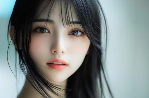 微笑む美しい黒髪日本女性 微笑む美しい黒髪日本女性の写真