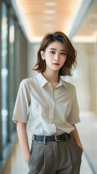 オフィスにいる若い女性の会社員の写真