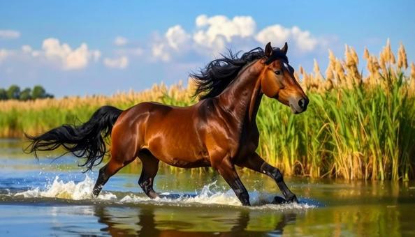 草原を駆ける馬　2026年の干支午年の写真